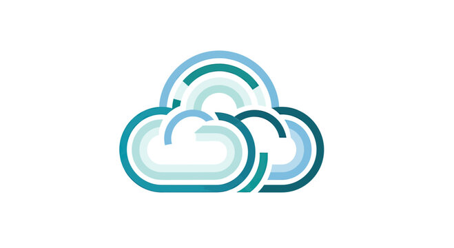 Abstract blue cloud outline weather data icon logo.