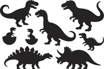 Silhouettes of Various Dinosaurs Including T- Rex Triceratops and Stegosaurus prehistoric ancient © Khadabox Mrida