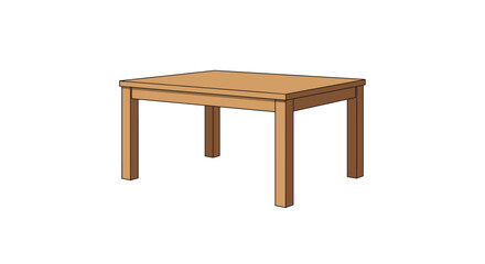 Fototapeta premium Classic brown wooden rectangular dining table with four legs isolated on a clean white background, vector.