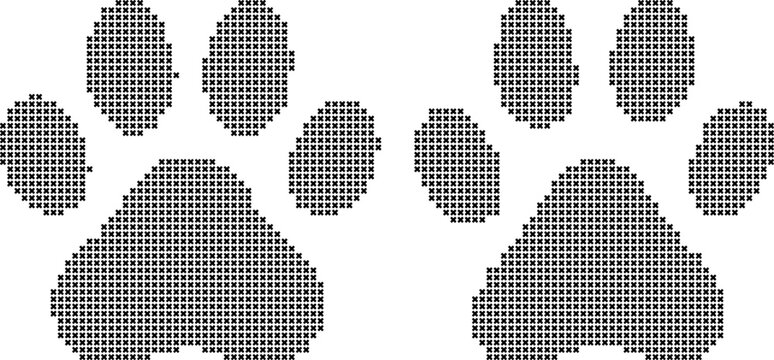 Stitch pattern paw prints isolated on white background illustration