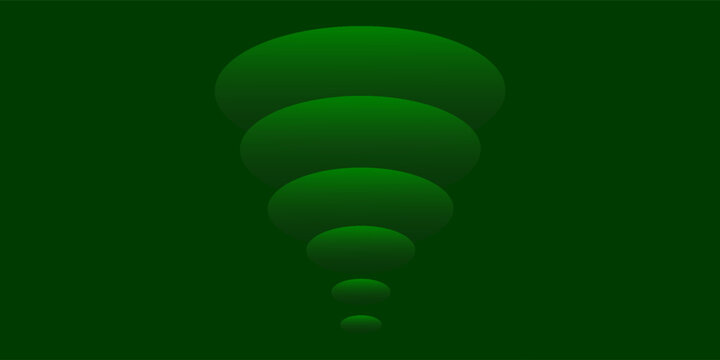 Abstract green 3D funnel geometric gradient shape on dark background
