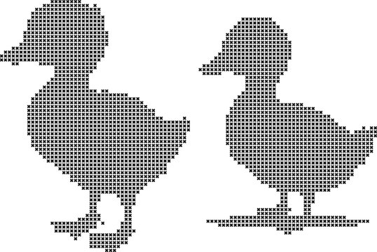 Stitch pattern ducks on white background