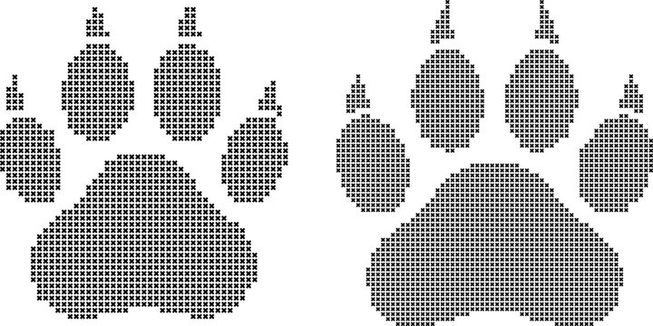 Wolf paw print stitch pattern illustration on white background