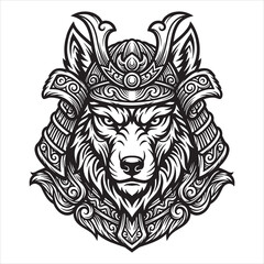 Fototapeta premium Samurai Wolf Warrior Mask Vector Illustration