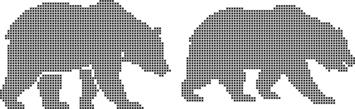 Two bears stitch pattern, isolated on white background