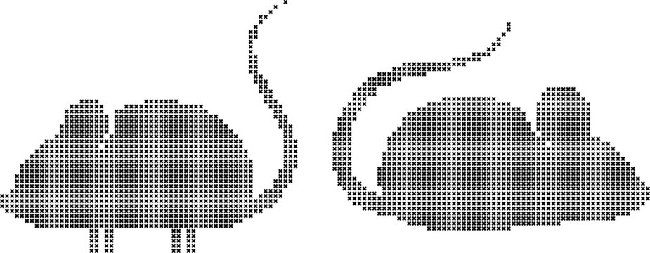 Two mice stitch pattern, isolated on white background