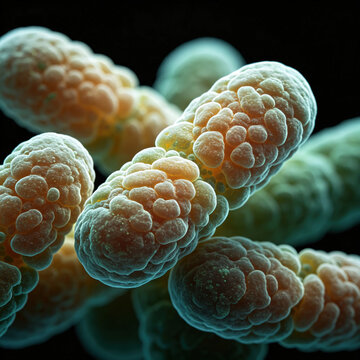 Ultra-close-up color scanning electron microscope images reveal the microscopic world of Streptococcus pneumoniae.