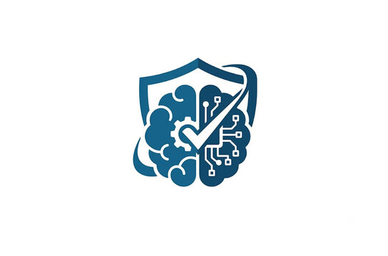 Artificial Intelligence Security Logo with Shield Brain and Check Mark Icon