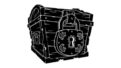 Locked Treasure Chest: A stylized illustration of an antique wooden treasure chest, heavily secured with a large, ornate padlock, evokes a sense of mystery and hidden riches. © mahmuda428
