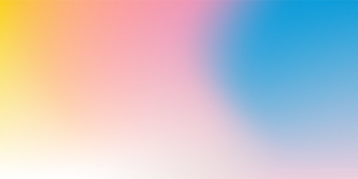 Abstract clear blue sky. Pastel rainbow. Light blue, pink and yellow color vector banner. Pastel gradient sky pattern. Blurred light fuzz colorful gradient background. Vector soft horizontal backdrop