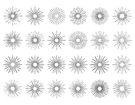 A collection of 20 identical, symmetrical, black and white sunburst designs arranged in four rows of five