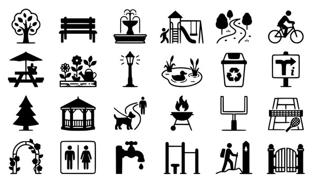 Public Park and Recreation Facility Silhouette Icons Collection Vector Set