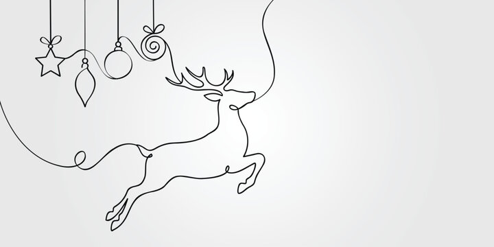 Continuous line drawing of holiday deer design