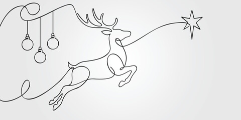 Continuous line drawing of a Christmas reindeer vector © Ashes Studio