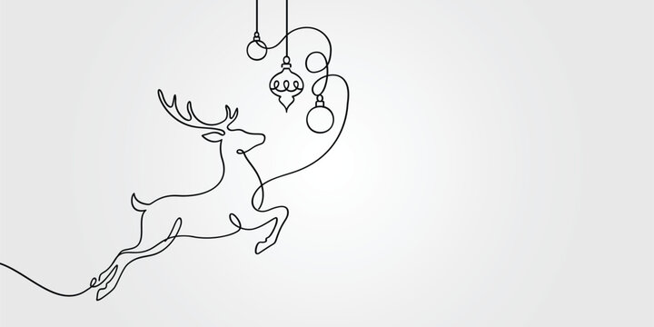 Modern Christmas reindeer line art vector silhouette