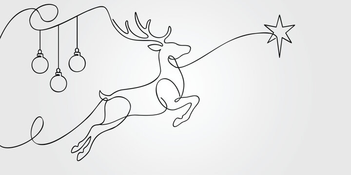 Continuous line drawing of a Christmas reindeer vector