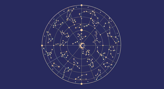 Celestial star chart and constellation sphere.