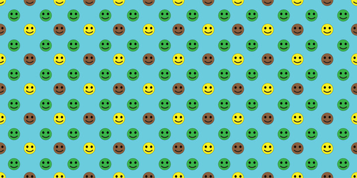 Seamless emoji pattern with diverse smiley faces, colorful emoticon background vector, happy face wallpaper for digital wrapping paper