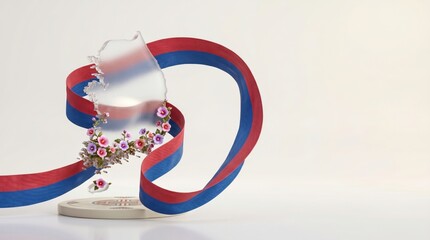 Republic of Korea Liberation Day shape with Korean flag ribbon and flowers