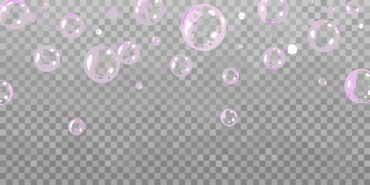 Translucent iridescent bubbles floating on a transparent background