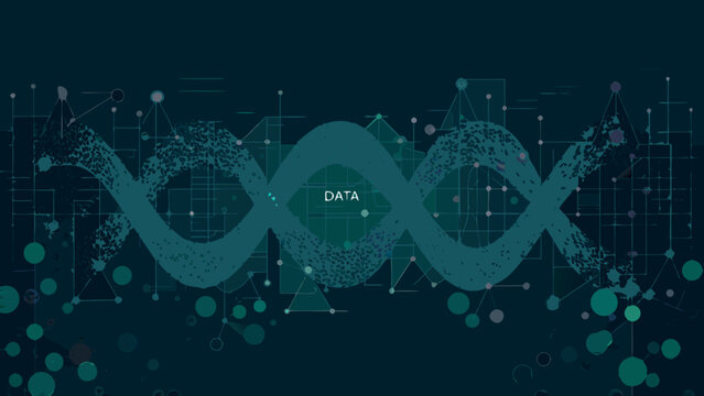 Double helix pattern with data text on teal background