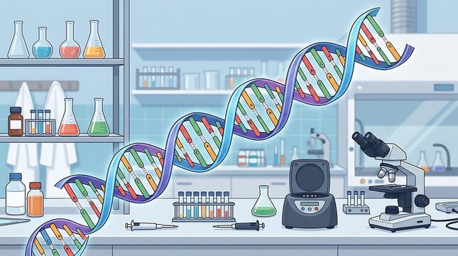 DNA Double Helix Illustration in Science Laboratory Setting