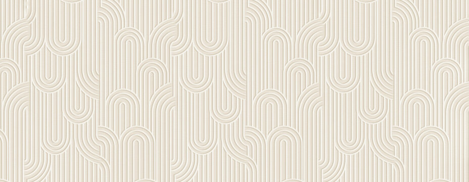 seamless 3D wallpaper texture featuring an embossed, interlocking geometric Art Deco pattern of arches and vertical lines.