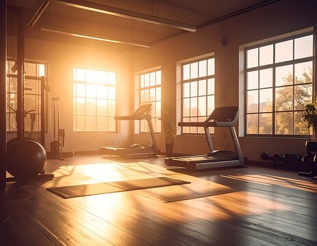 A well-lit gym interior with exercise equipment and large windows (21)
