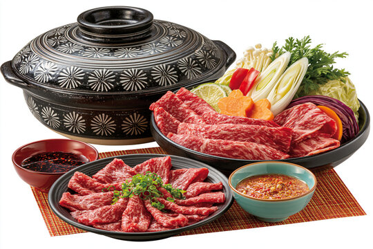 Shabu Shabu Set Isolated on White Background