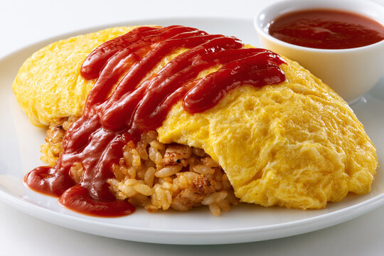 Omurice Isolated on White Background