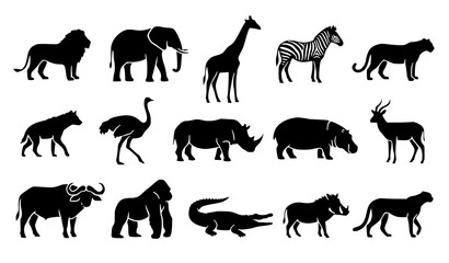 Wild Animal Silhouette Collection Featuring Lion Elephant Zebra Bear and Crocodile © Madhobe