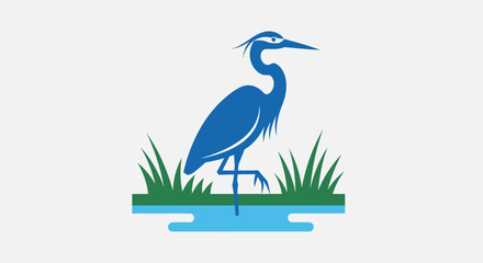 Fototapeta premium Blue heron silhouette standing in water among green reeds