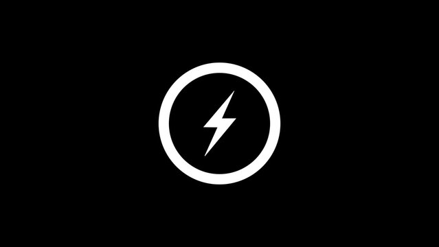 White lightning bolt symbol inside a circle on a black background
