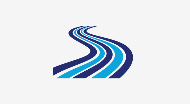 Blue winding river or road path icon.