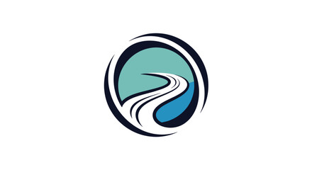 Obraz premium Blue circular river logo with winding path.