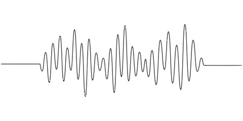 Obraz premium Black sound wave frequency line on white background, audio signal concept