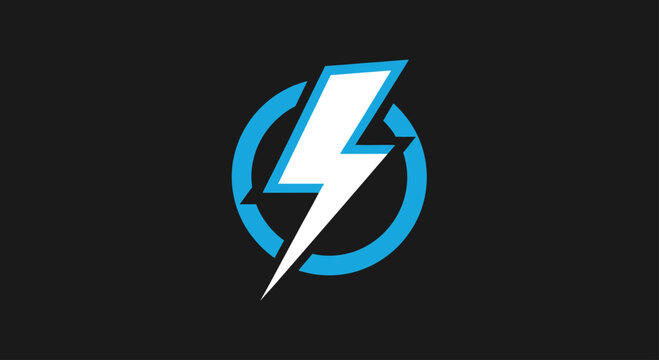 Blue and white lightning bolt inside circle badge.