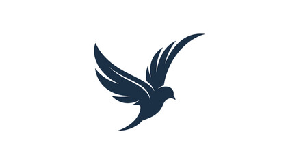 Naklejka premium Blue bird silhouette flying upwards on white.