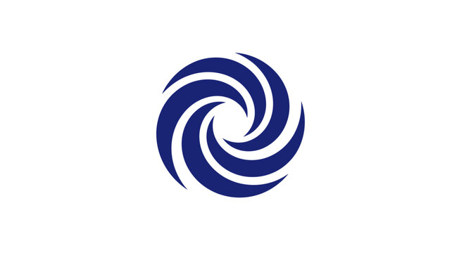 Blue spiral vortex logo design on white background.