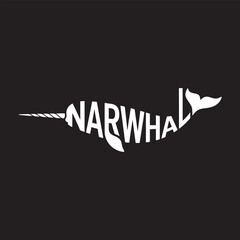 Narwhal typography design silhouette of arctic whale with long horn. © Something