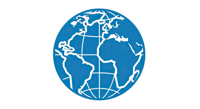 Blue earth globe icon with grid lines.