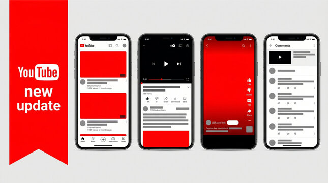 2026 Youtube mockup social media template. Youtube video template. Youtube shorts mockup phone ui screen display. Youtube video frame in smartphone screen template interface. Youtube new update ui.