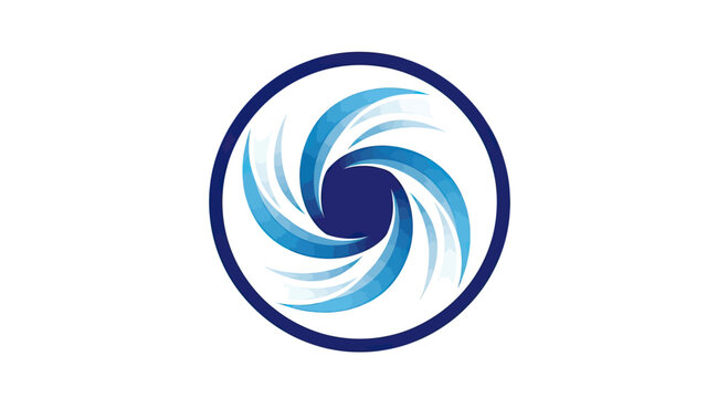 Blue circular vortex spiral logo graphic.