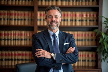 Fototapeta premium Confident Lawyer Posing in Office before Bookshelf