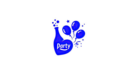 Fototapeta premium Blue party bag logo with balloons and stars.