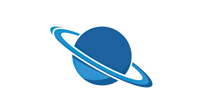 Blue planet with planetary rings flat vector icon.
