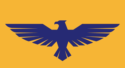 Fototapeta premium Blue eagle icon on orange background logo.