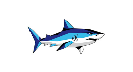 Fototapeta premium Blue and white geometric shark swimming profile.