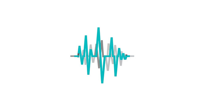 Blue and green audio sound wave pulse logo