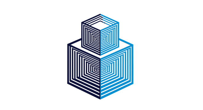 Blue isometric nested cubes with linear geometric patterns.